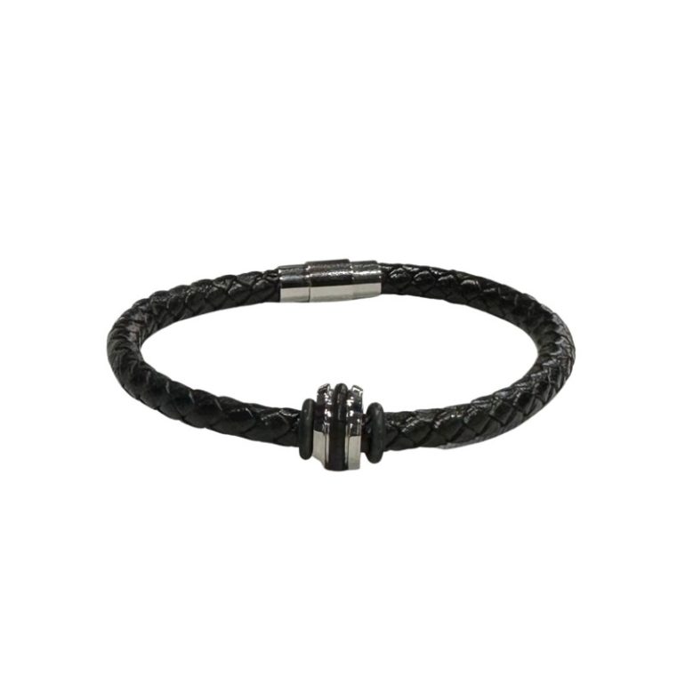 Pulsera de Cuero y Metal Italiano Pi-08