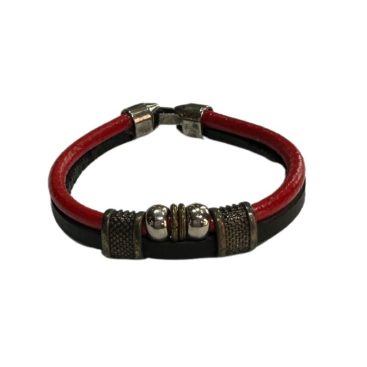 Pulsera de Cuero y Metal Italiano Pi-22