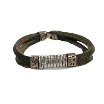 Pulsera de Cuero y Metal Italiano Pi-21